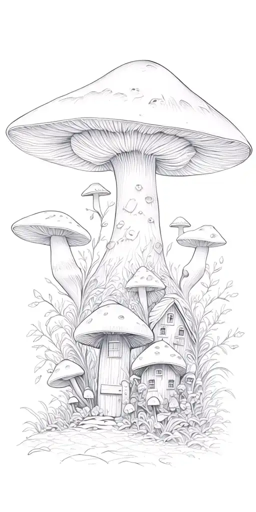Cottage core mushroom village tattoo design idea