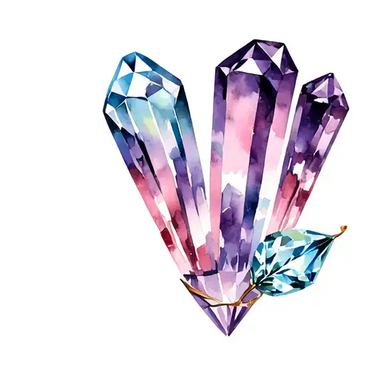 amethyst stone with diamond, aquamarine, opal and pink tourmaline colors tattoo design idea