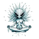 Hippies alien meditating with psychedelic marijuana. Hair of alien must be with RNA and DNA form tattoo design idea