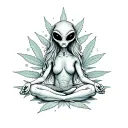 Hippies alien meditating with psychedelic marijuana. Hair of alien must be with RNA and DNA form tattoo design idea