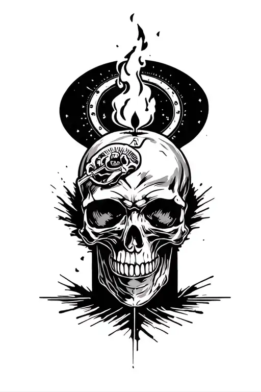 Skull, motorcycle ignition candle, tire line tattoo design idea