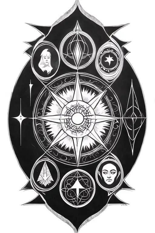 the 7 hermetic principles in a circle tattoo design idea