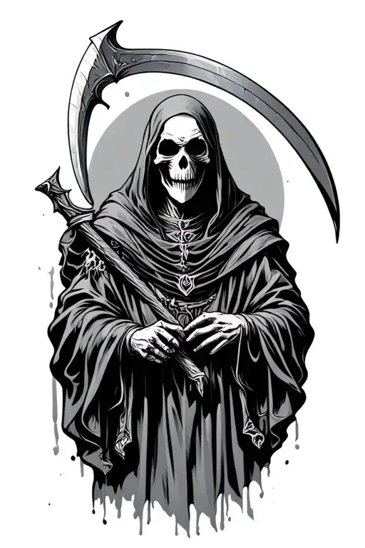 grim reaper with scythe tattoo design idea