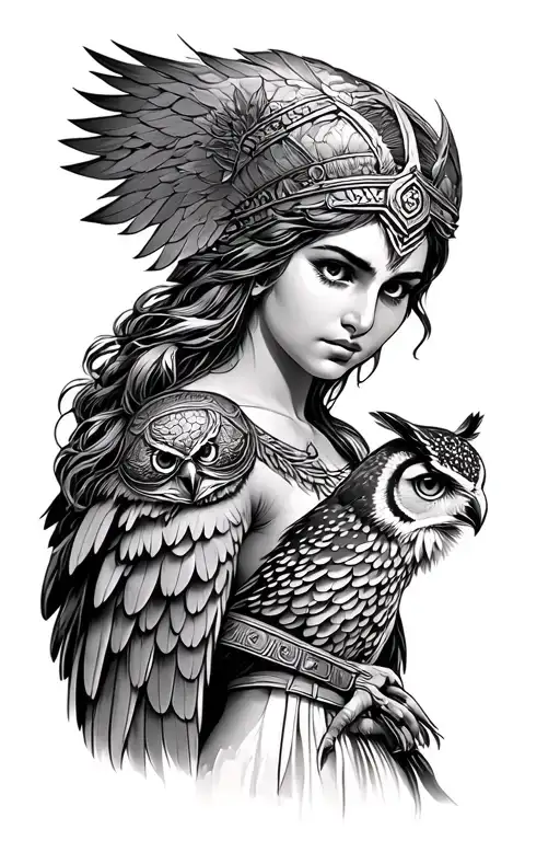 athena with an owl  tattoo design idea