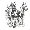 Cerberus doberman dog tattoo design idea