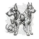 Cerberus doberman dog tattoo design idea
