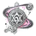 A dotwork tattoo featuring graffiti art of VfB Stuttgart logo intertwined with Pink Floyd imagery tattoo design idea