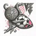 A dotwork tattoo featuring graffiti art of VfB Stuttgart logo intertwined with Pink Floyd imagery tattoo design idea