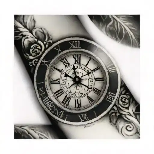 simple Roman numeral clock face tattoo design idea