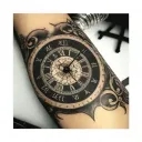 simple Roman numeral clock face tattoo design idea