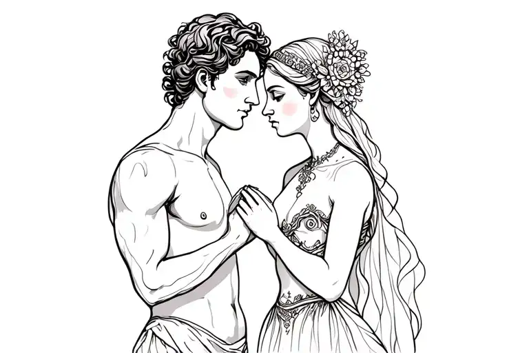 Aquarius man and gemini woman bonded together symbolizing marriage tattoo design idea