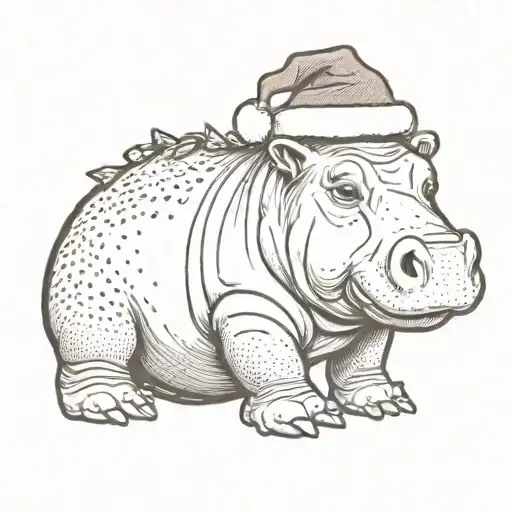 baby hippo with Christmas hat sitting tattoo design idea