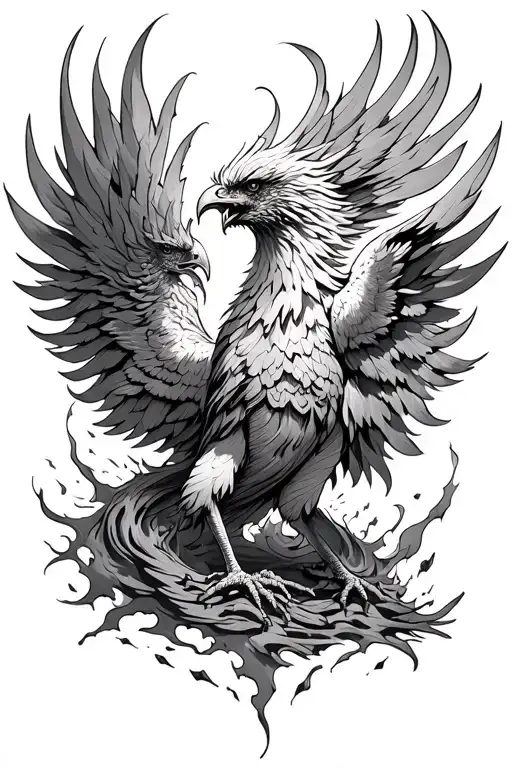 Phoenix rising from ashes tattoo design idea