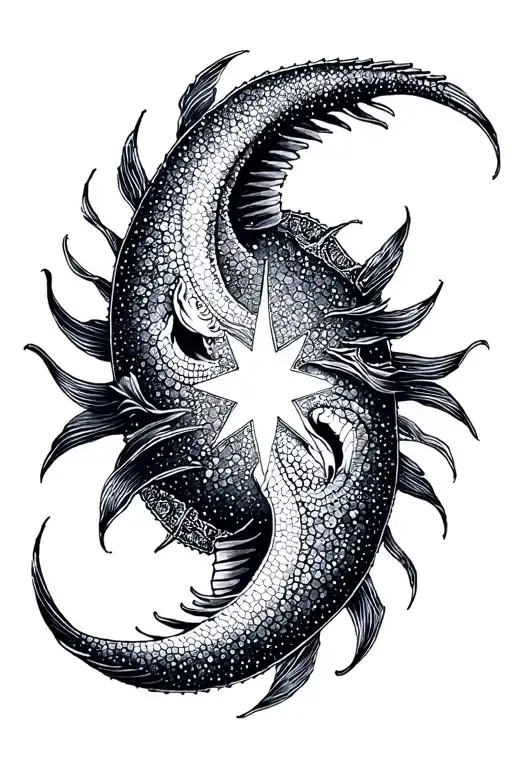 Pisces star and moon, Scorpio Rising tattoo design idea