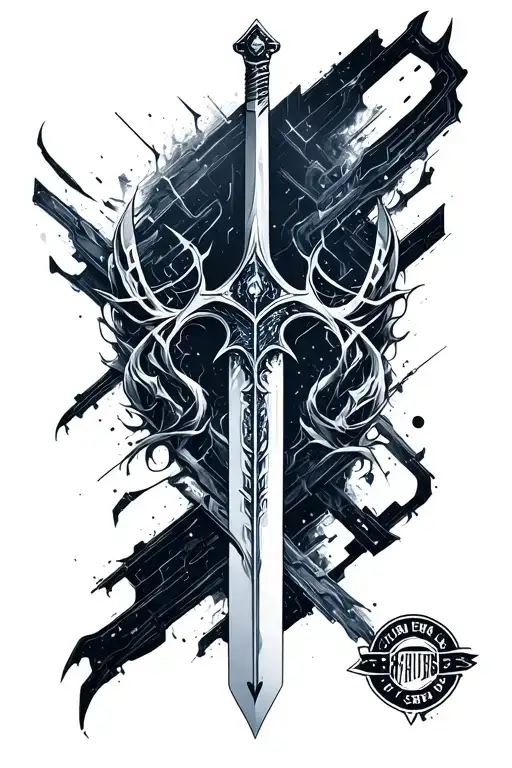 cyber sigilism sword cyberpunk style for half of sleeve and not too big tattoo design idea