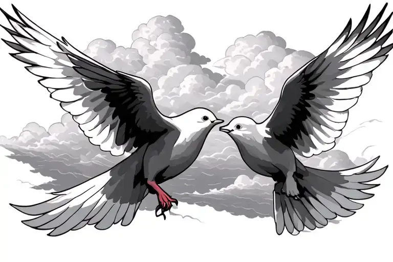 doves flying over storm clouds tattoo design idea