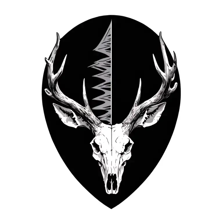 half deer skull half broadhead tattoo design idea