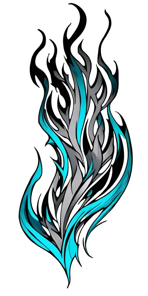 tribal patterns in long flame like structure with a few  light blue colours tattoo design idea