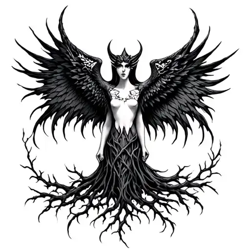 morrigan combined with willow tree intertwined tattoo design idea