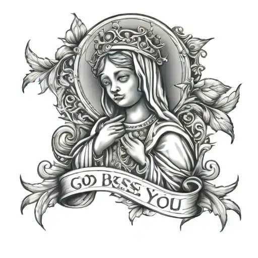 god bless you and mary keep you don't tattoo design idea