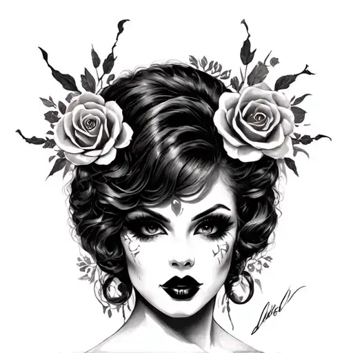 Gothic Pin Up Girl tattoo design idea