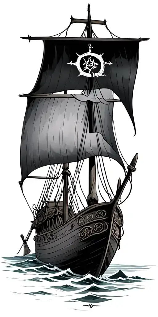 Viking ship with knots and elder futhark runes  tattoo design idea