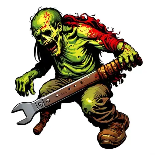 zombie with wrench crossed tattoo design idea