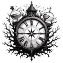 tree of life with a clock, hourglass, and compass tattoo design idea