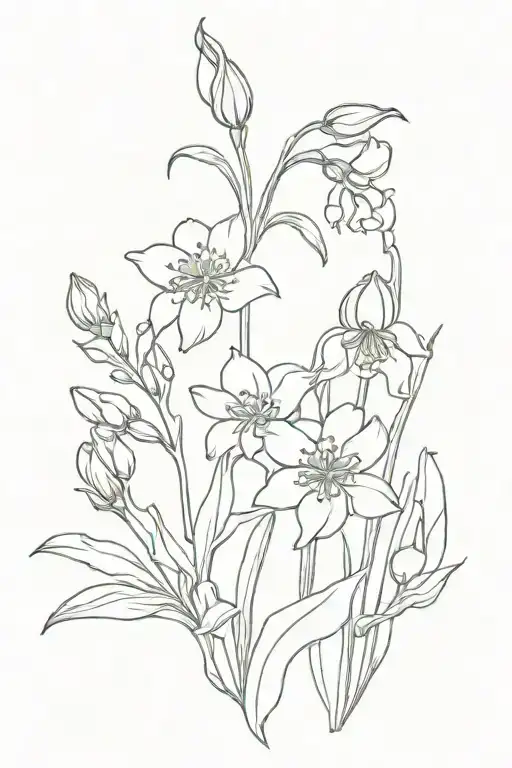 lilly of the valley and poppy blooming tattoo design idea