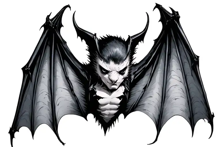 Tattered bat wings spread wide tattoo design idea