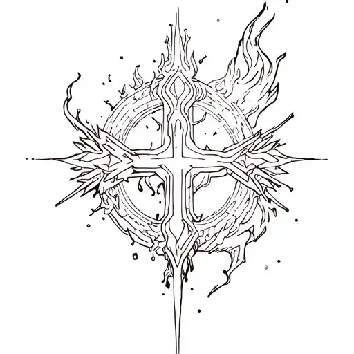 Cybersigilism cross and fire tattoo design idea