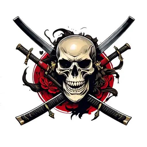 ronin skull 2 katanas crossed tattoo design idea