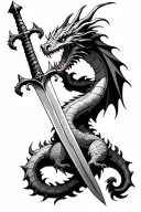 medieval dragon wrapped around a knights sword tattoo design idea