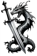 medieval dragon wrapped around a knights sword tattoo design idea
