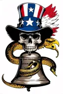 patriotic sleeve skull of uncle sam, liberty bell, eagle, dont tread on me snake tattoo design idea