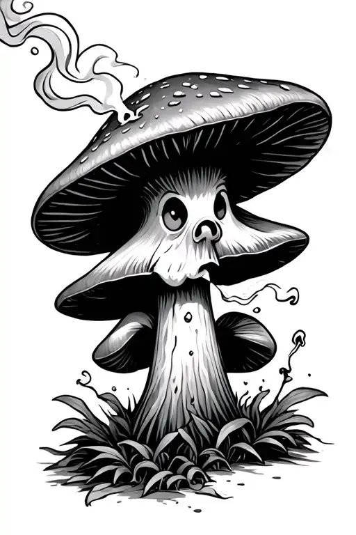 trippy mushroom character smoking a joint tattoo tattoo design idea