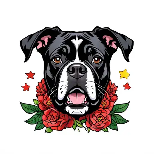 pit boxer mix black tattoo design idea