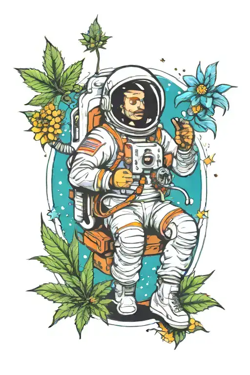 weed and bet on me and astronaut tattoo design idea