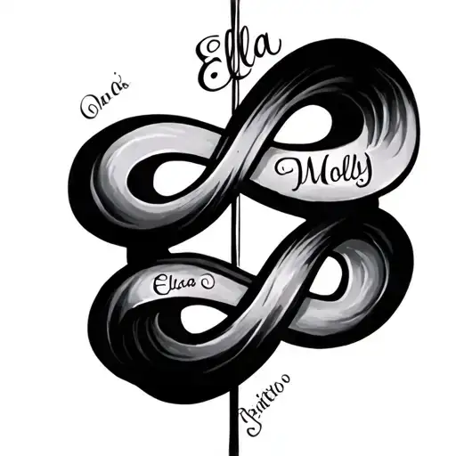 infinity with names Ella and Molly written tattoo design idea