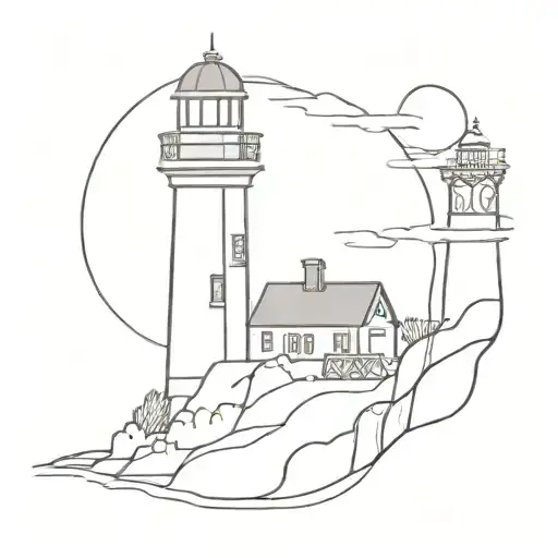 monster lurking around lighthouse tattoo design idea