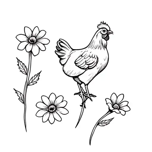 3 flowers with a chicken Joe from surfs tattoo design idea