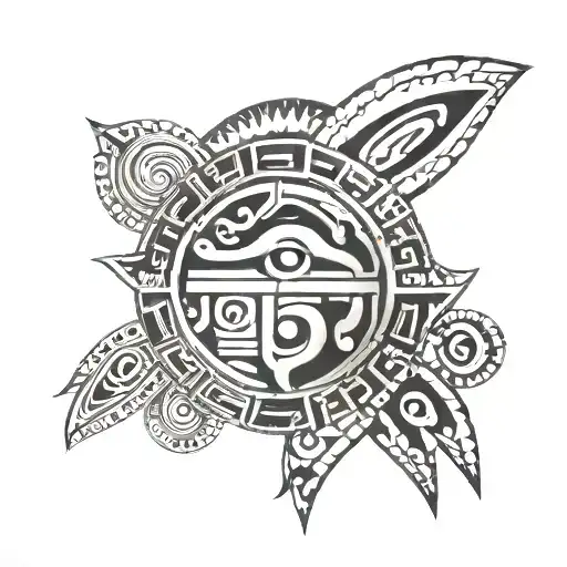 the inca god inti symbol on a tribal  pattern tattoo design idea