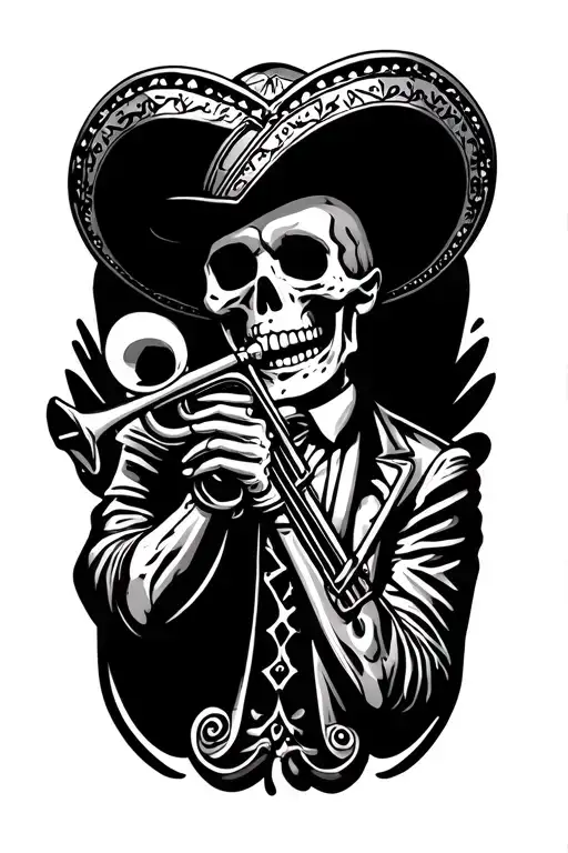 mariachi decorations a skeleton playing the trumpet tattoo design idea