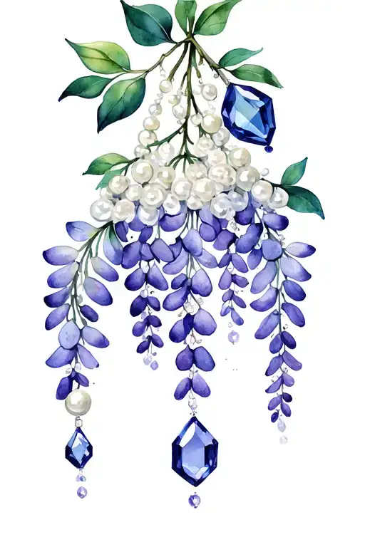 hanging wisteria with pearls and gemstones tattoo design idea