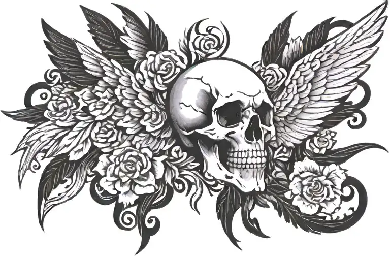 skull and wings spread tattoo design idea
