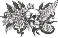 skull and wings spread tattoo design idea