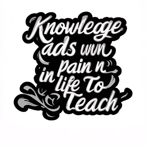 Freehand text tattoo saying "Knowledge adds pain in life to teach" tattoo design idea