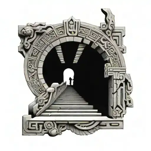 Aztec staircase to a stargate portal viking inspired tattoo design idea