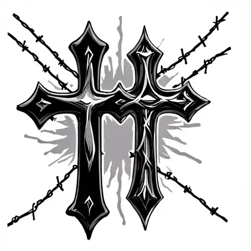 two crosses, barb wire, tattoo design idea