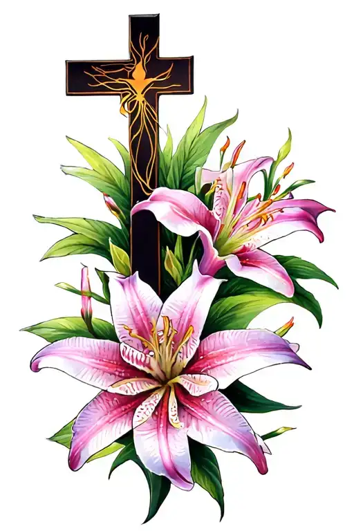 cross and spiderlily tattoo design idea